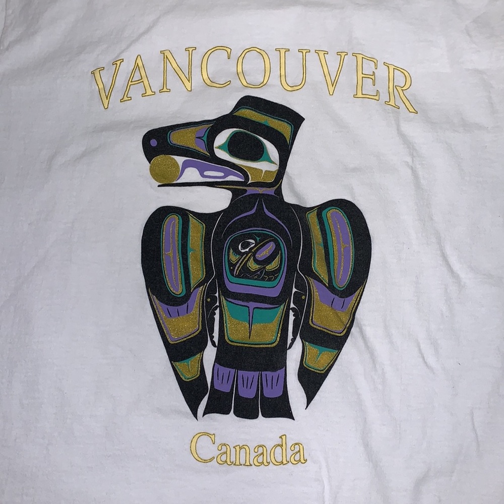 Vintage Vancouver Canada white cotton graphic T-shirt L Totum pole Indian bird - Picture 10 of 15